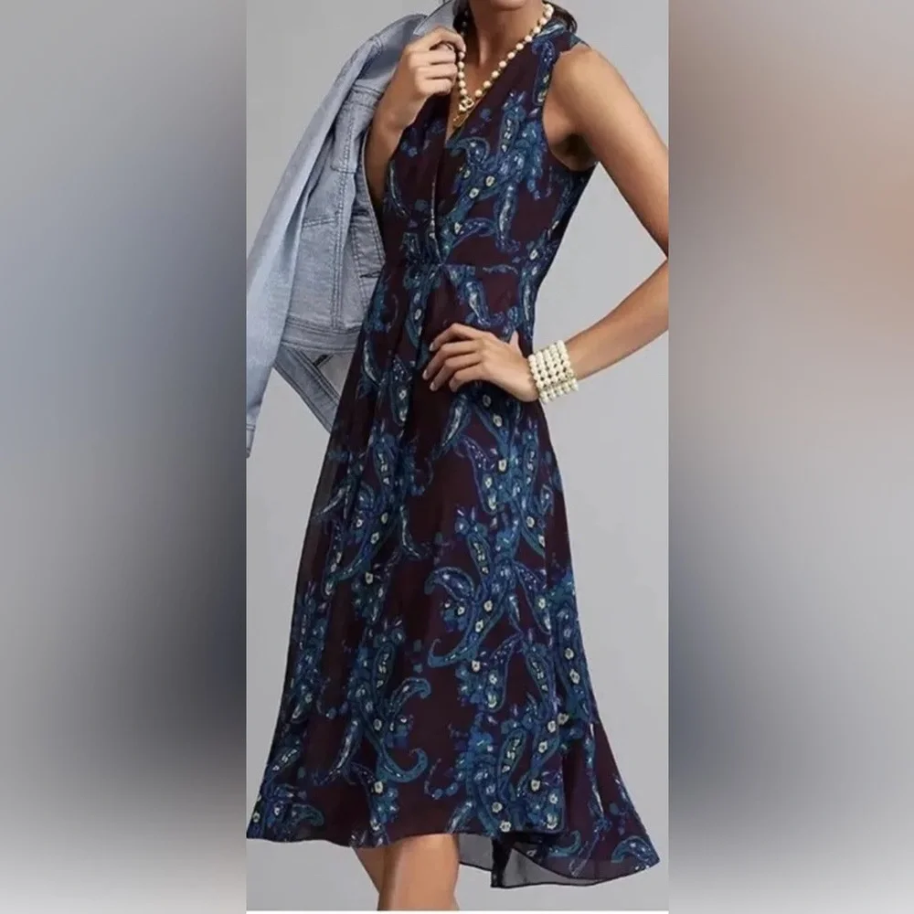 CAbi Dress Treasure Paisley Printed Pleated Pockets - Picture 1 of 11